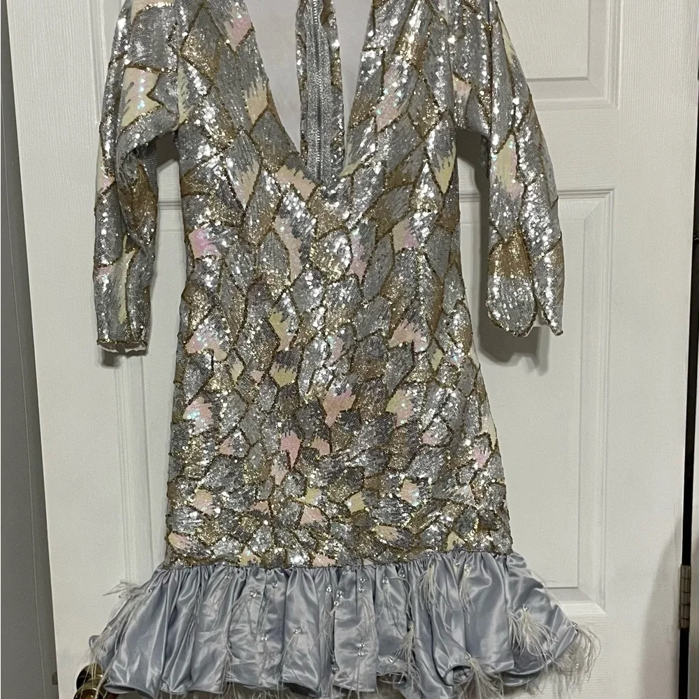 Silver and Gold Sequin Dress with Ruffle Hem - Picture 3 of 16